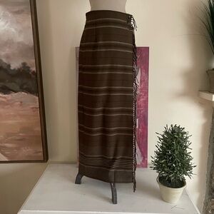 Ralph Lauren Brown Stiped Maxi Skirt with Side Fringe